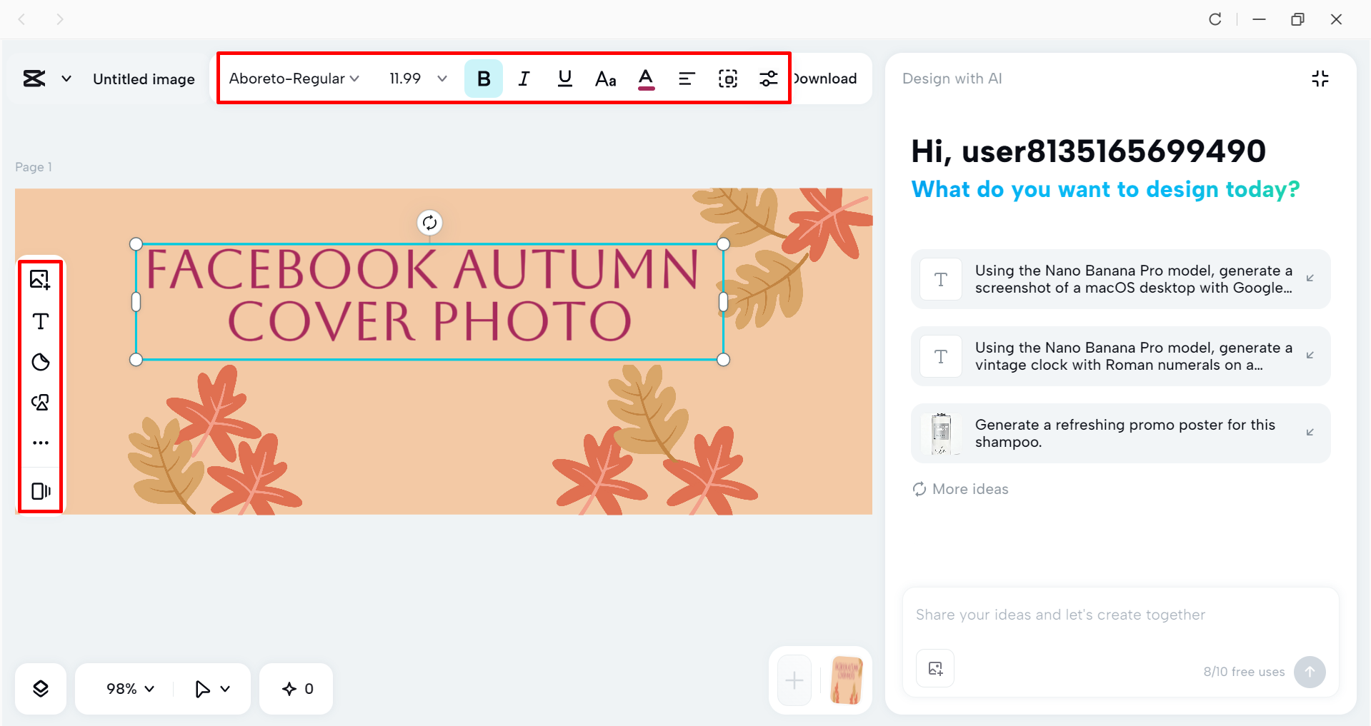 Creating the cover photo in the CapCut desktop video editor