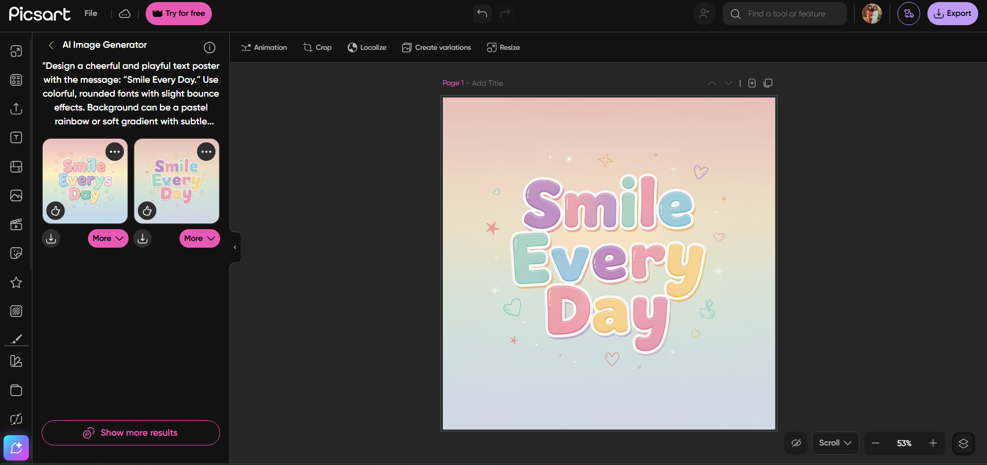 PicsArt interface