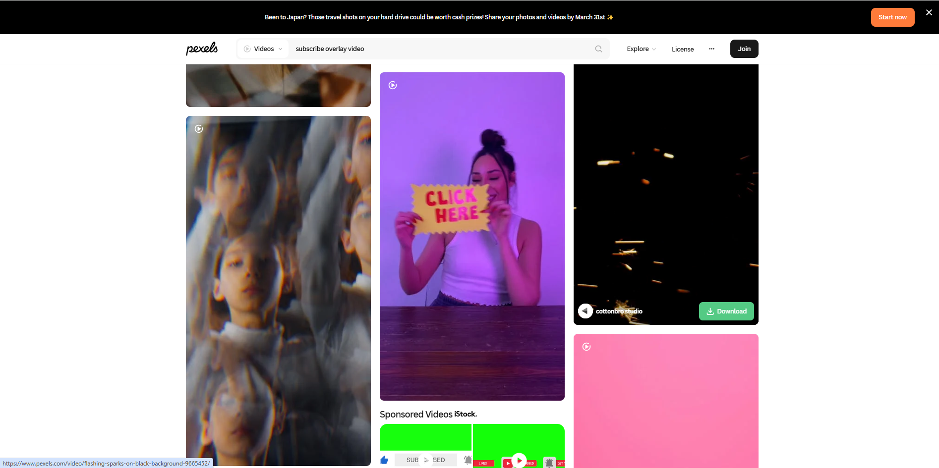 Interface of Pexels - an ideal way to get YouTube Short overlay templates