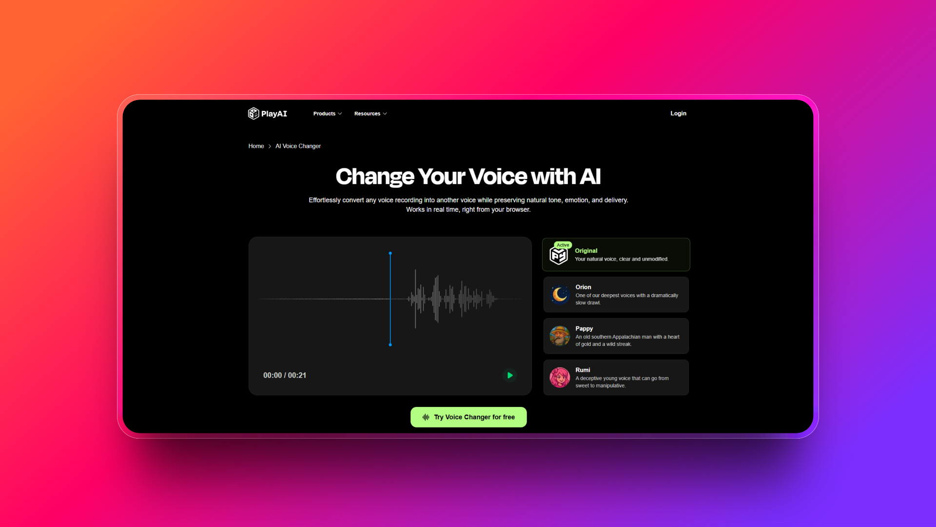 Real-time na voice changer ng Play.ht