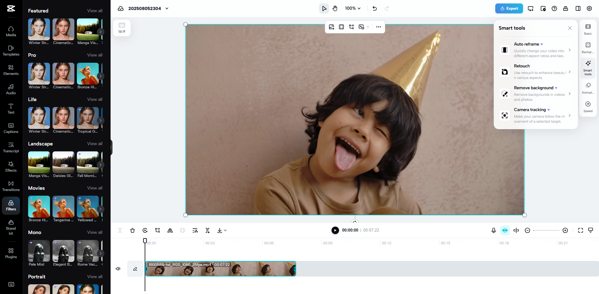 Interface do CapCut Web - a melhor ferramenta para criar GIFs de aniversário engraçados