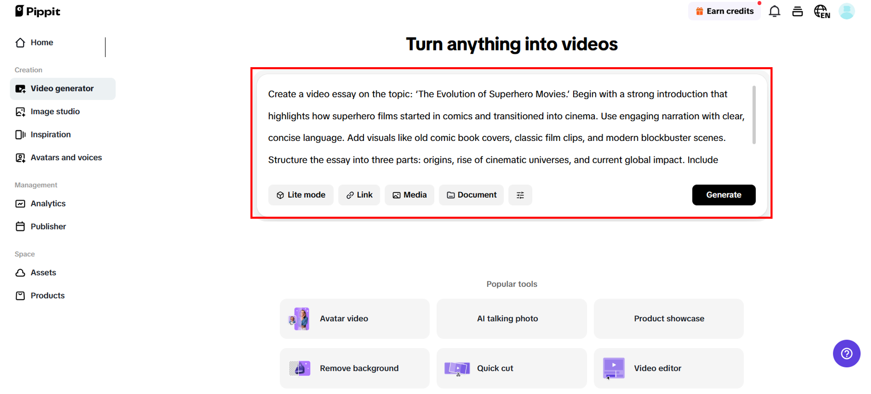 Acesse a interface do gerador de vídeos.
