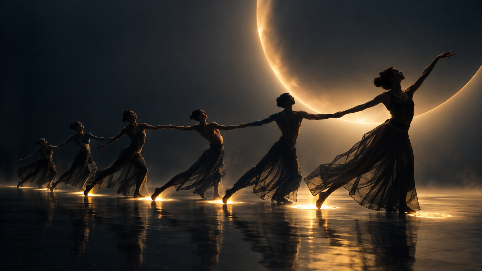 Song of Steps prompt image — Light trail final pose