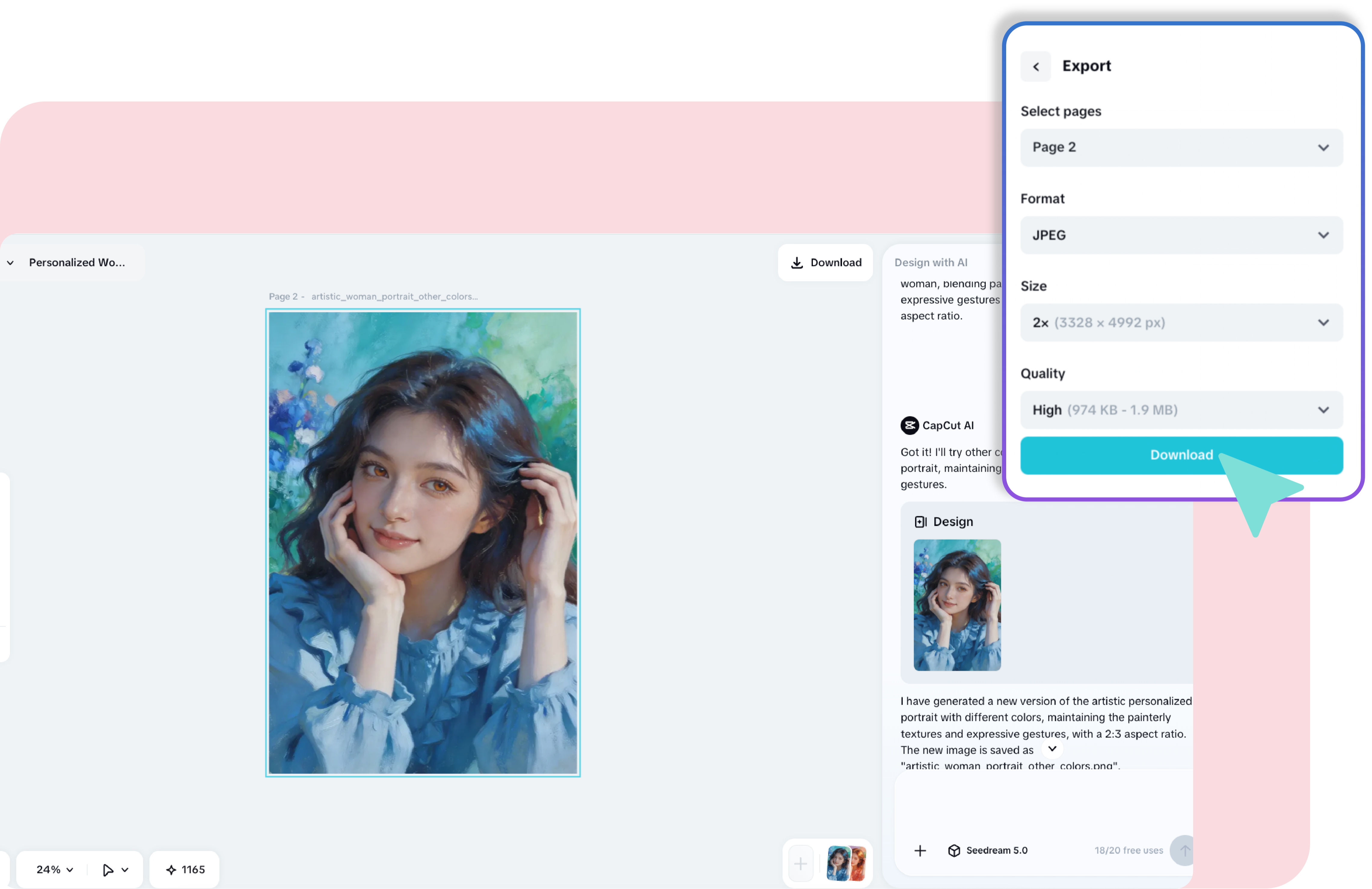 Export the finalized portrait