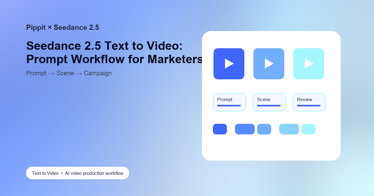Seedance 2.5 Text to Video: Prompt Workflow for Marketers cover image showing Pippit AI video workflow