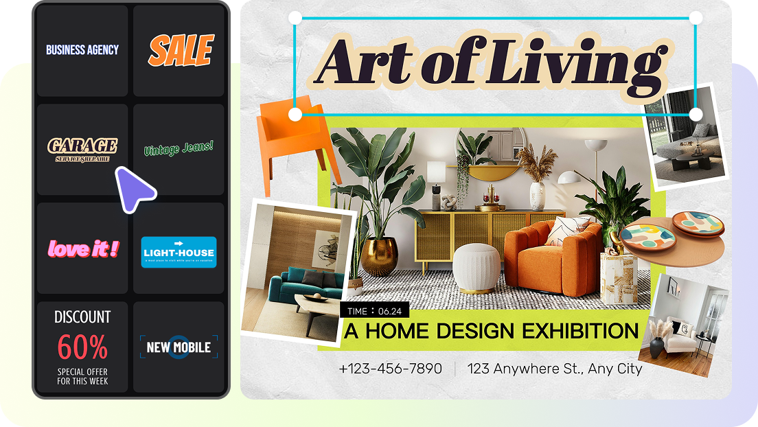 Add text effects and fonts to side by side images