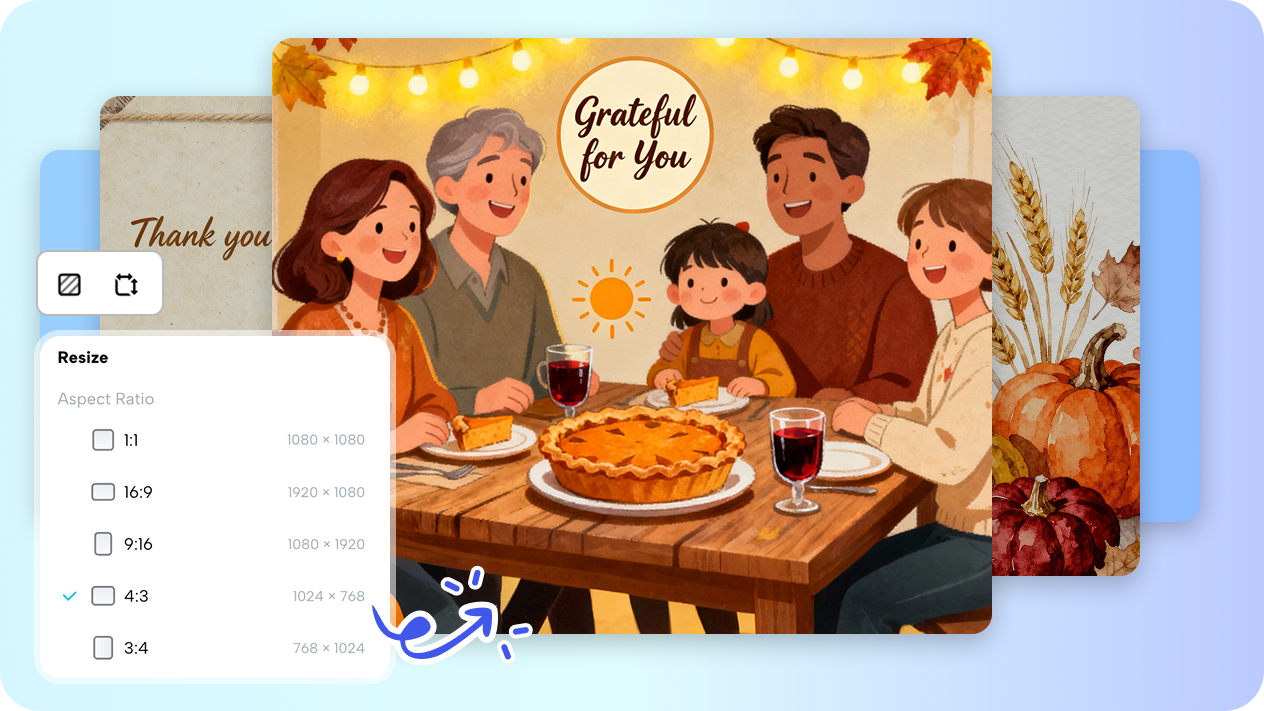 Pilih nisbah aspek dan gaya untuk kad ucapan Kesyukuran