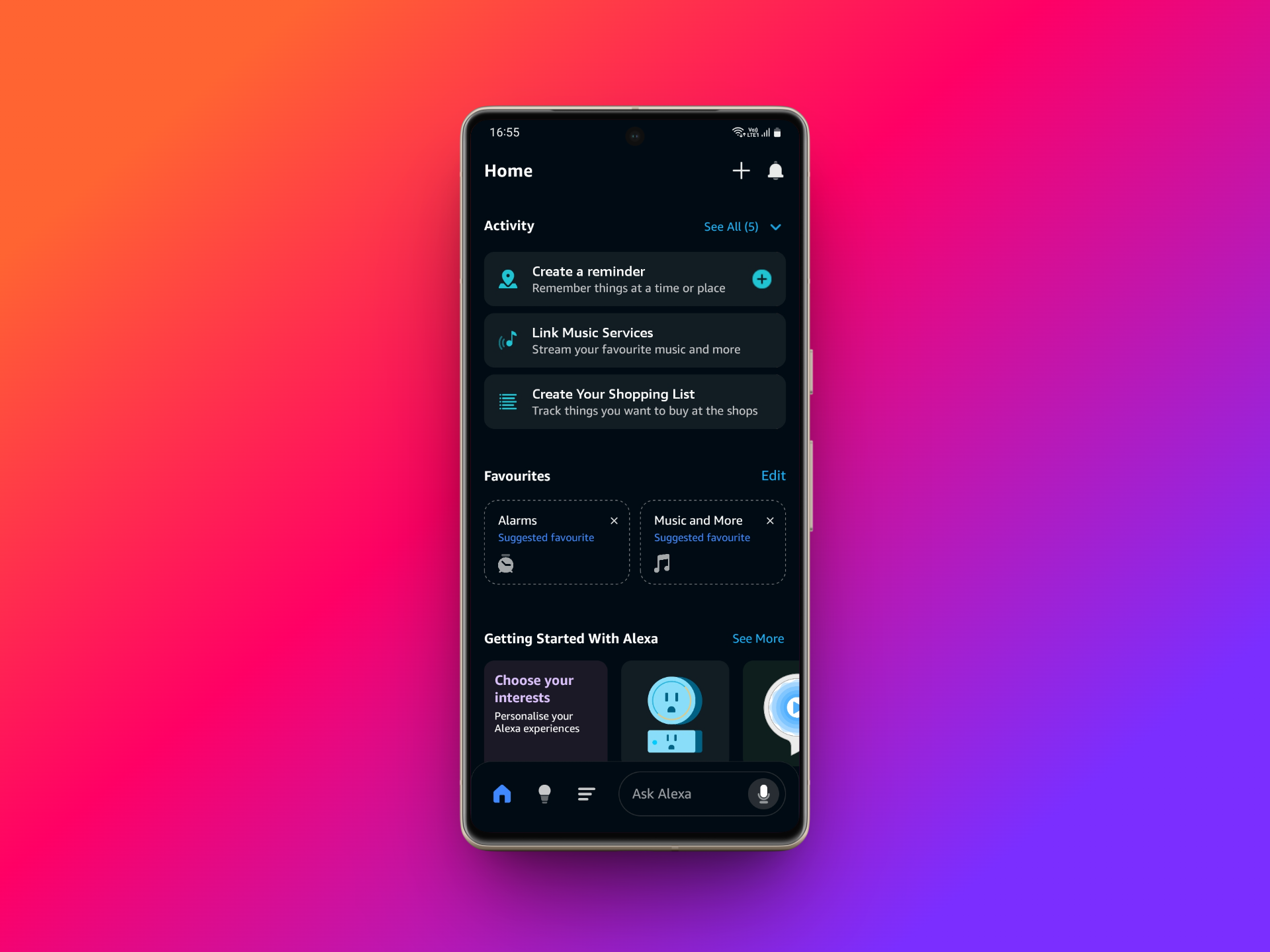 Alexa app's dashboard