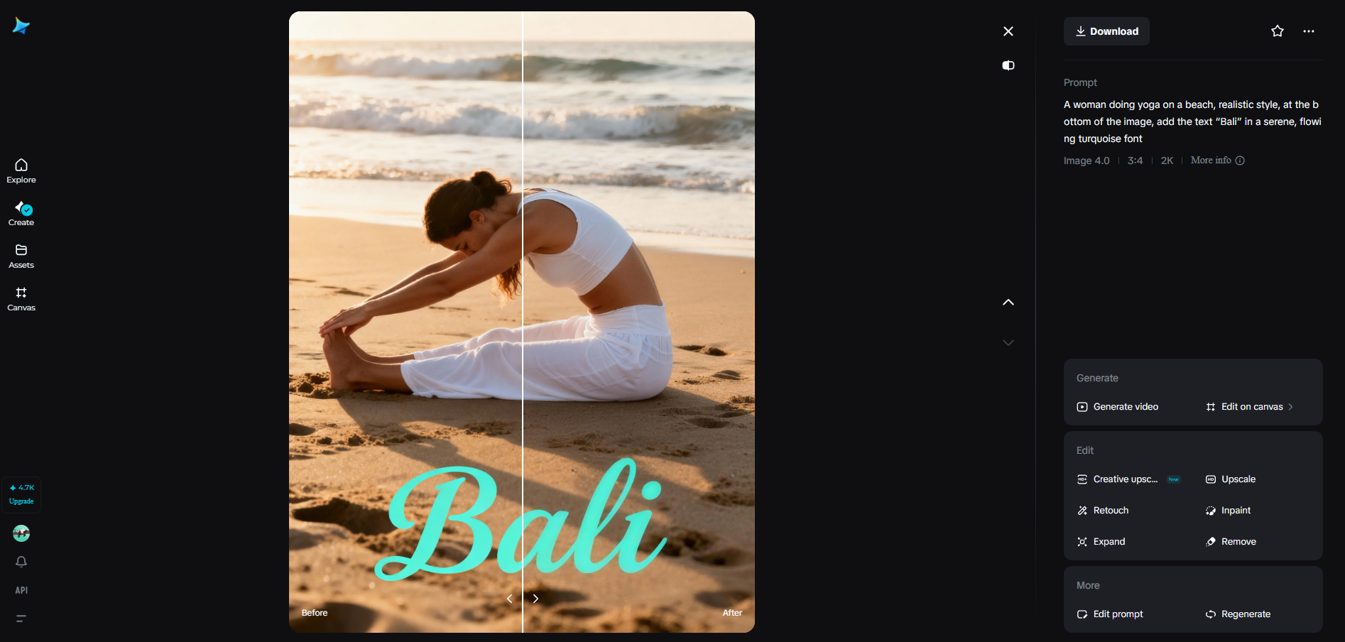 Creative upscale feature in Dreamina