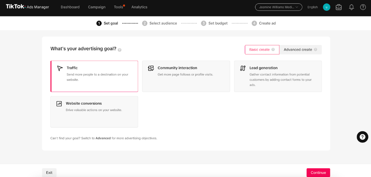 Choose your campaign objective and ad group settings