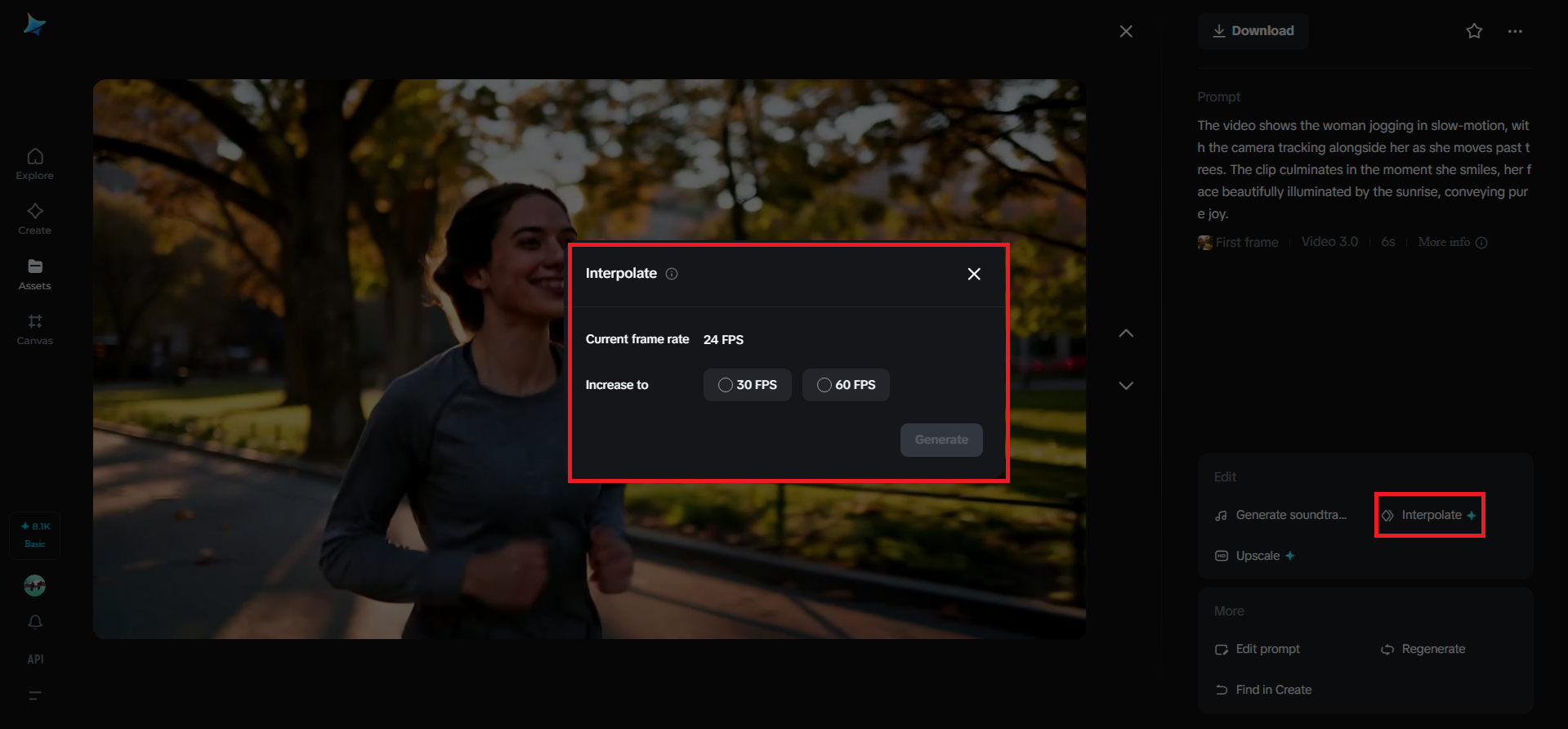 Interpolate feature in Dreamina