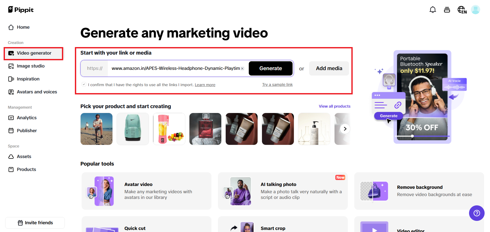 Enter a product link or add media