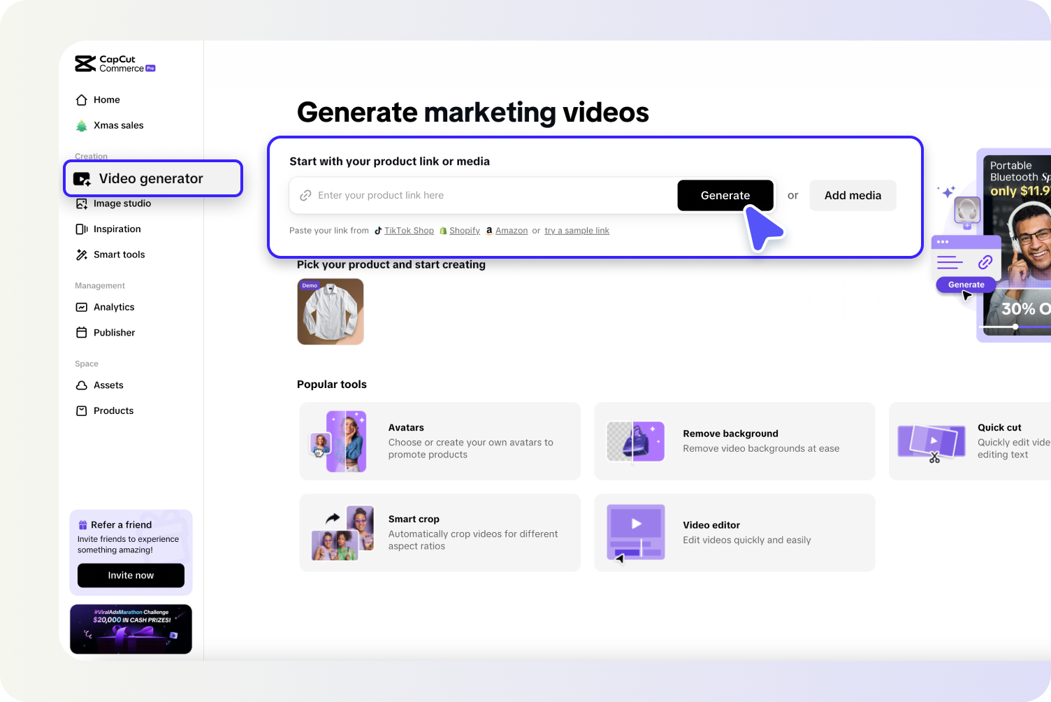 description=Pippit's "Add media" interface showing the options to upload a JPG, connect cloud storage, or paste a product URL.