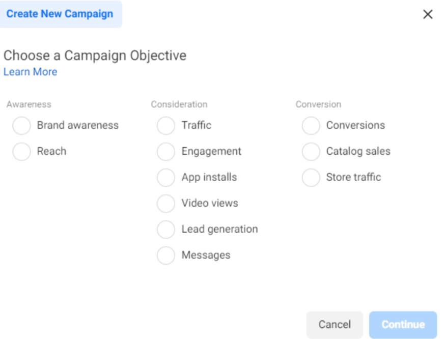 Starting an ad campaign in Facebook Ad Manager