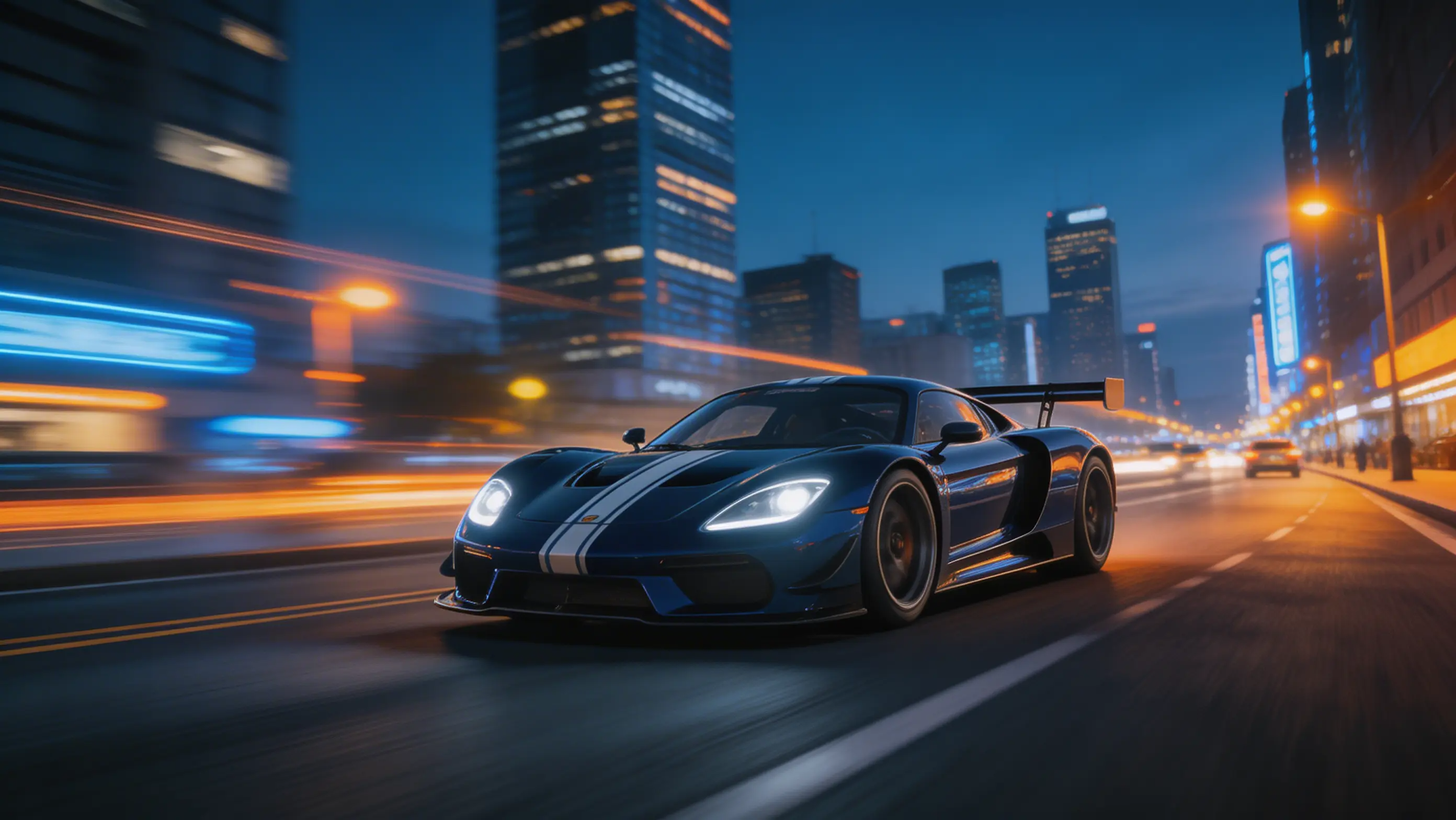 Sebuah kereta lumba di jalan-jalan bandar kabur