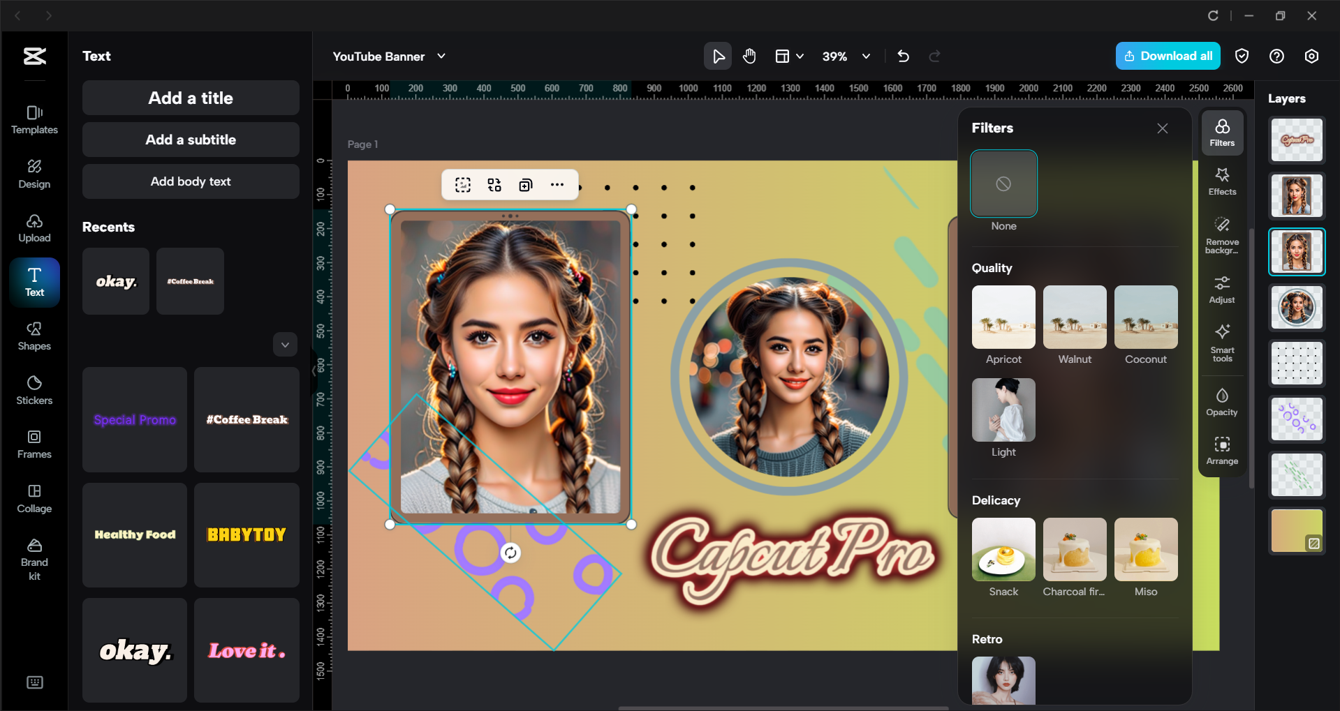 Interface of the CapCut desktop video editor - an easy to use AI YouTube banner generator