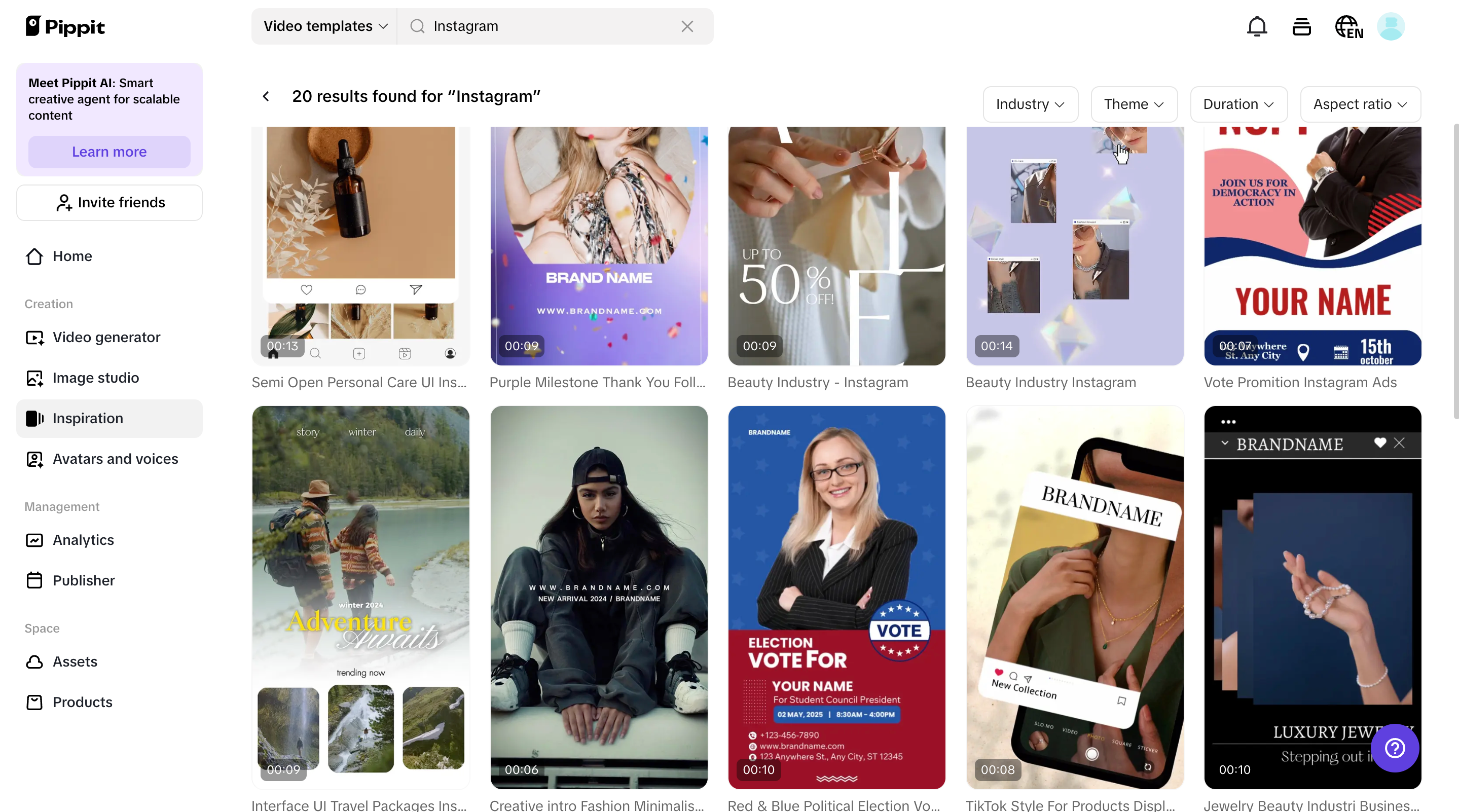 Preset templates for Instagram