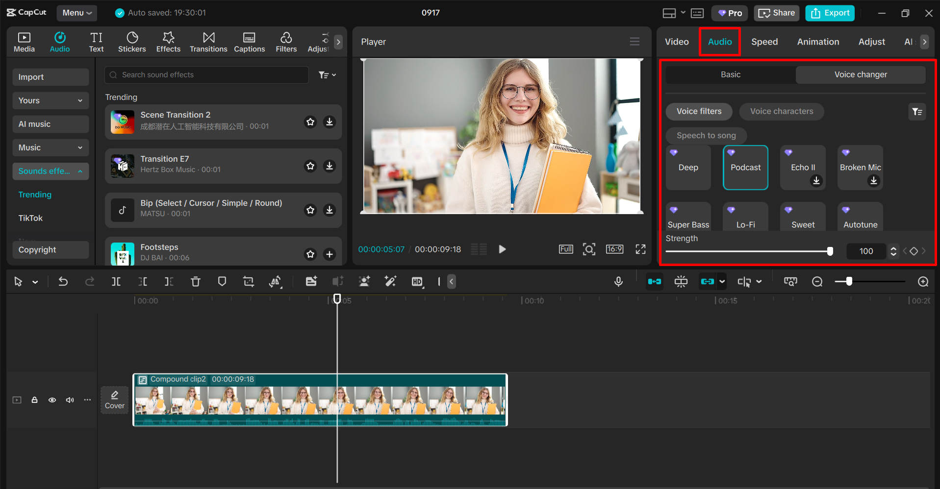 Using the voice changer in the CapCut desktop video editor