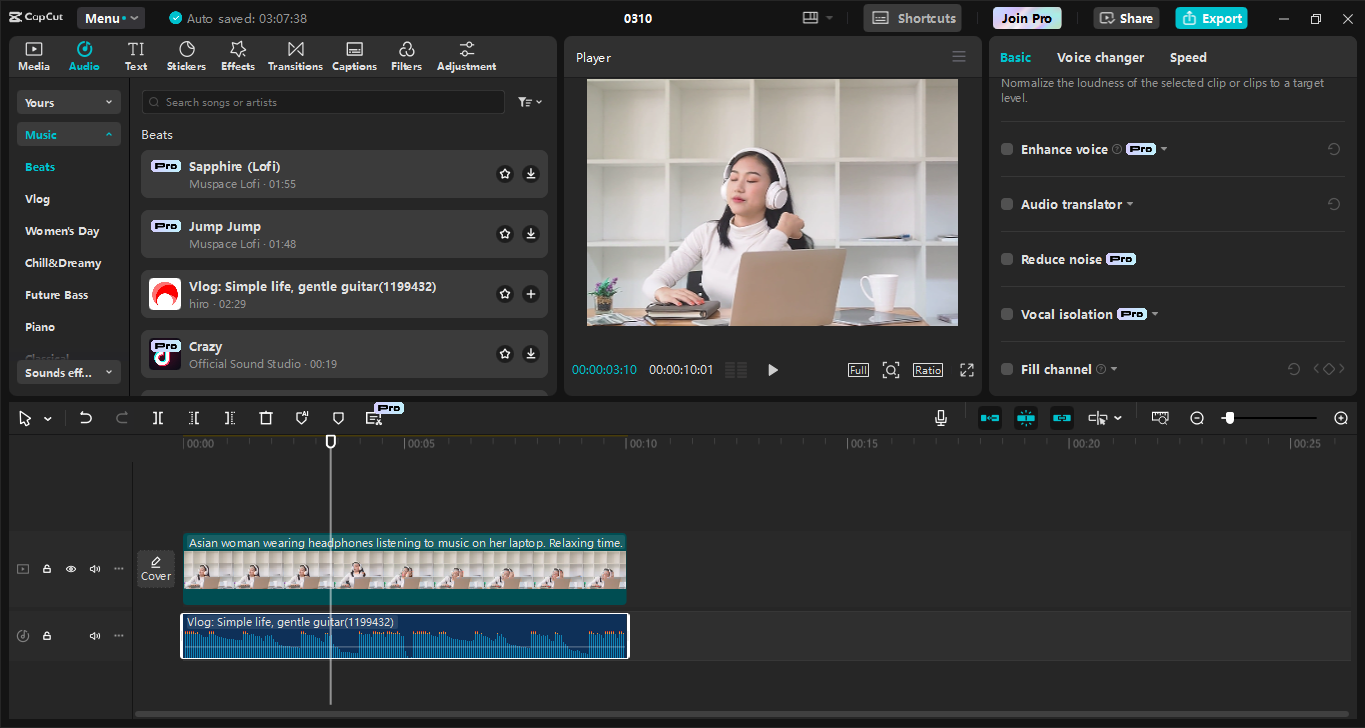 Interface of the CapCut desktop video editor - the best tool to add viral songs to your videos