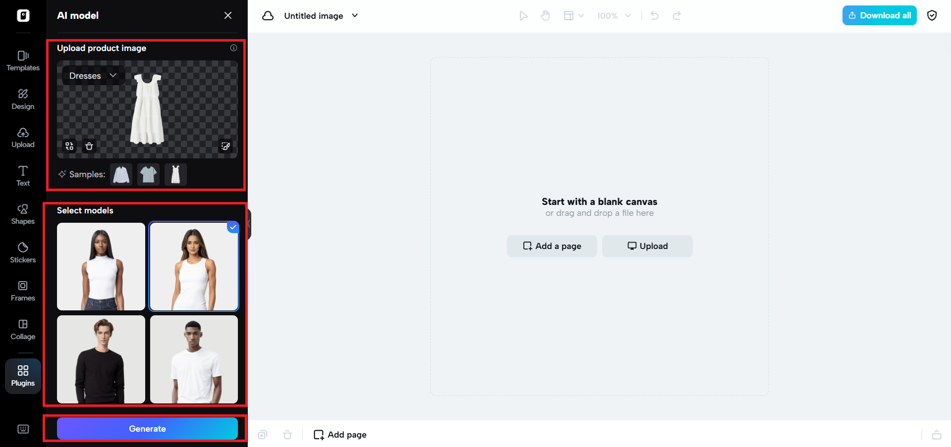 Upload product images and select models