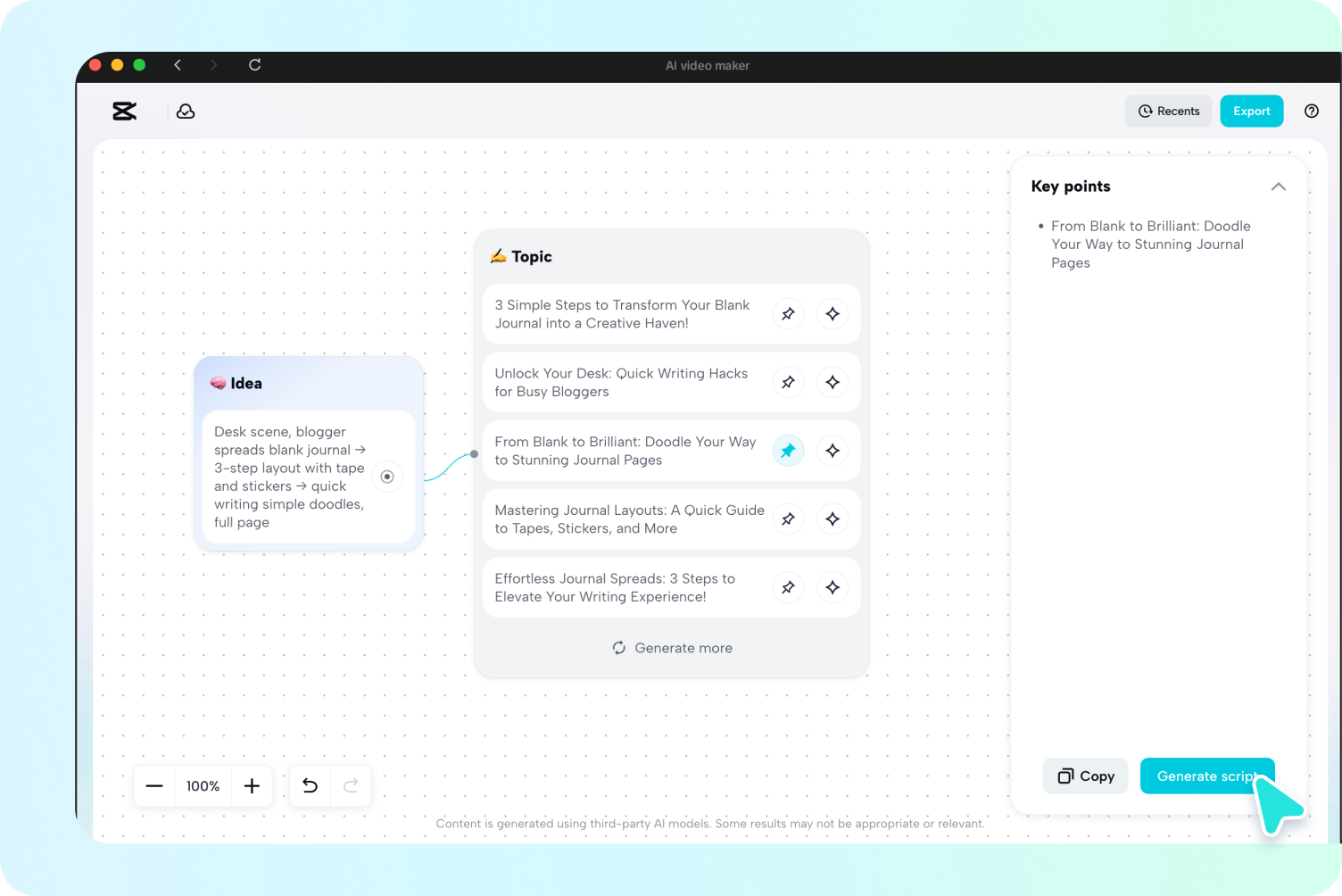 Generating the script in CapCut.