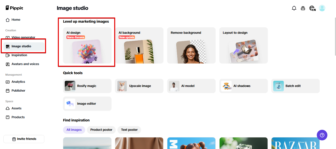 Mở thiết kế AI trong Pippit