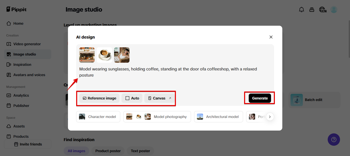 Gerando imagem no Pippit