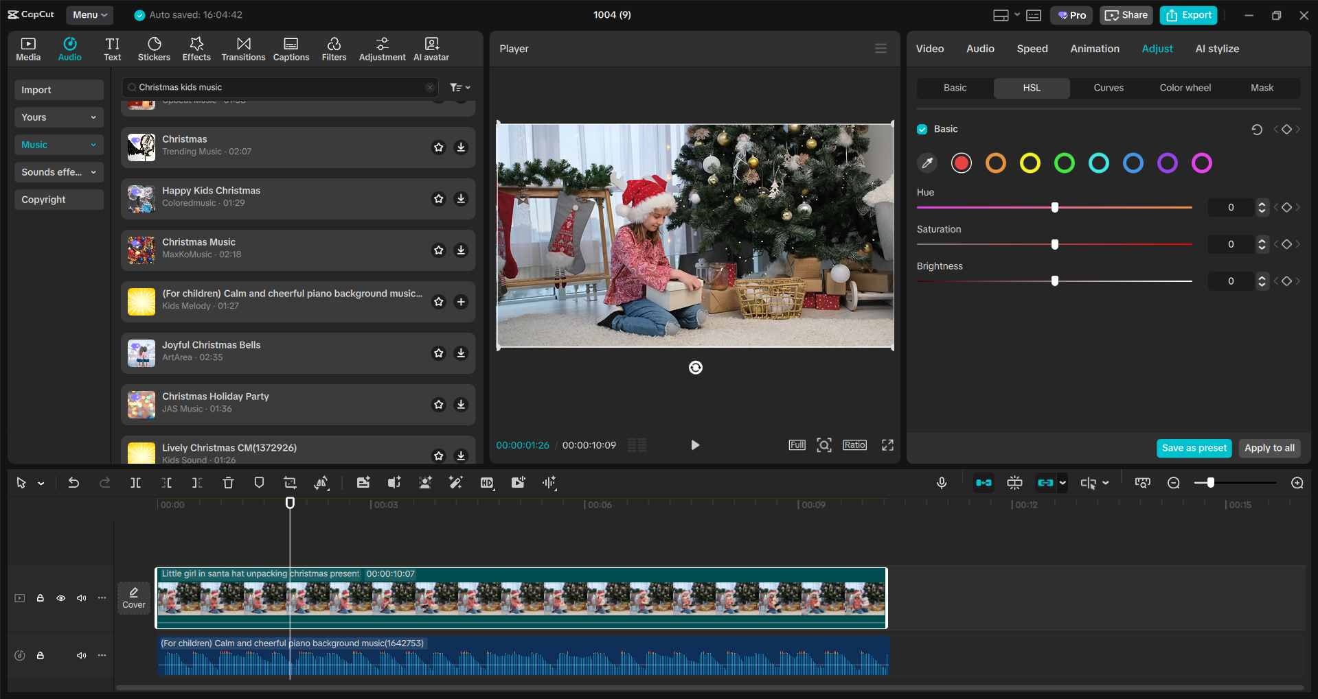 Interface of the CapCut desktop video editor - an easy way to add festive songs to video content