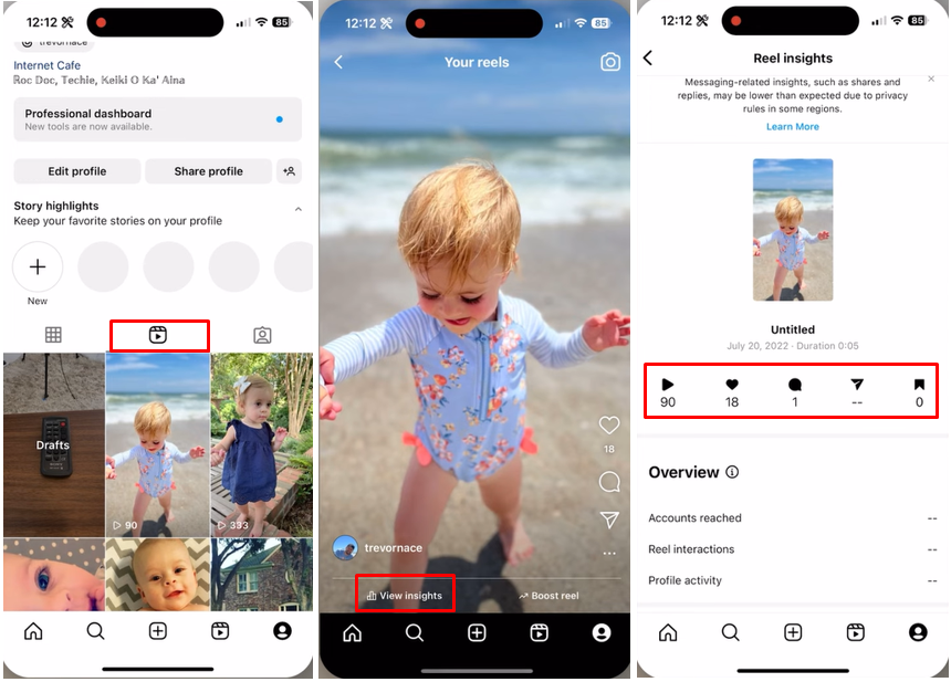 صورة توضح كيفية التحقق من مشاهدات Instagram Reel