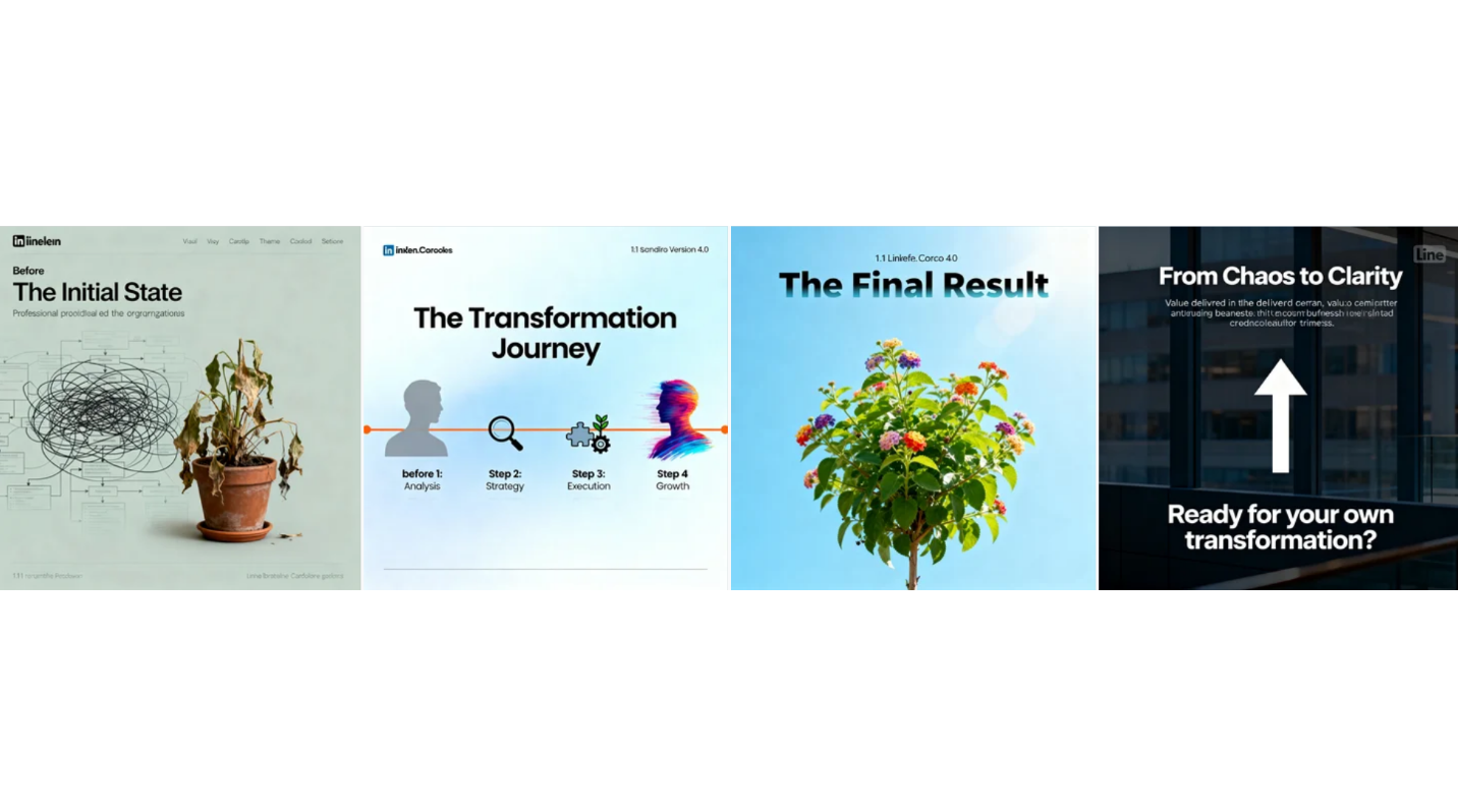 Story-based before-and-after LinkedIn carousel graphic