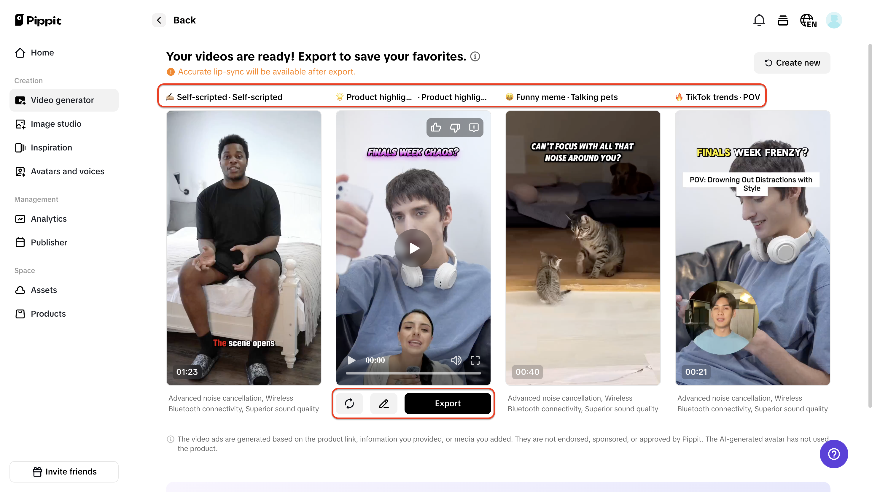 Preview generated videos