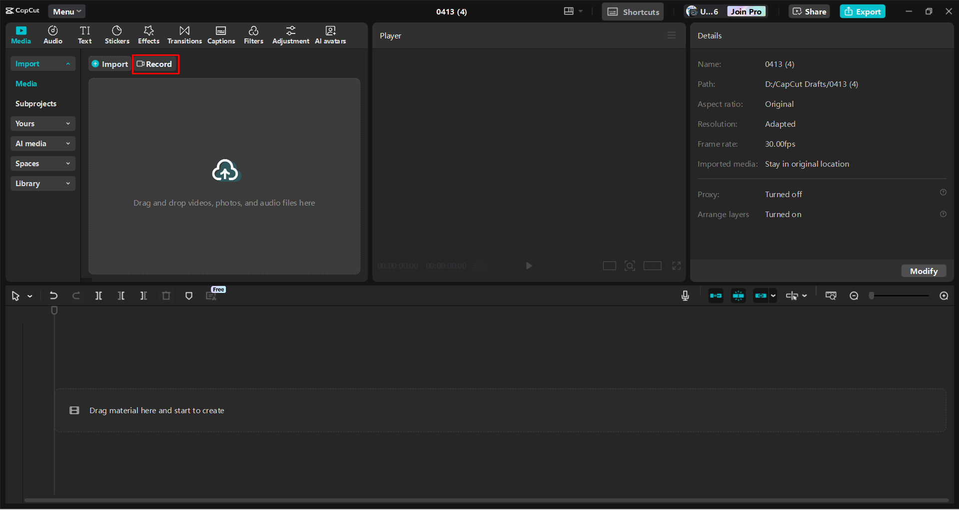 CapCut 데스크톱 비디오 편집기에서 화면 레코더를 사용합니다.