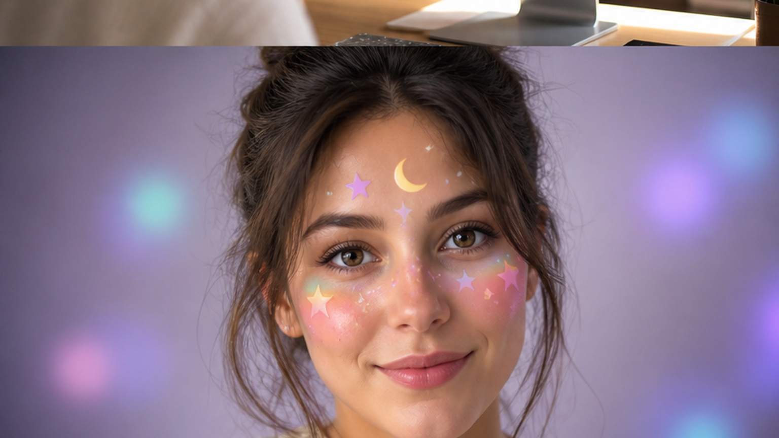 Natural studio portrait of a fictional adult ai face filter