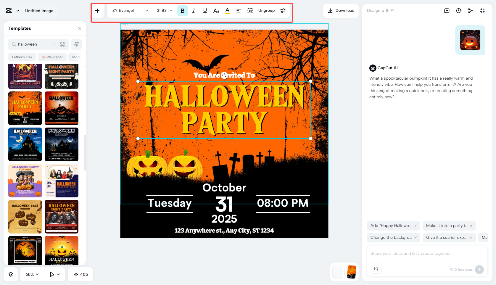 Edit the Halloween template text