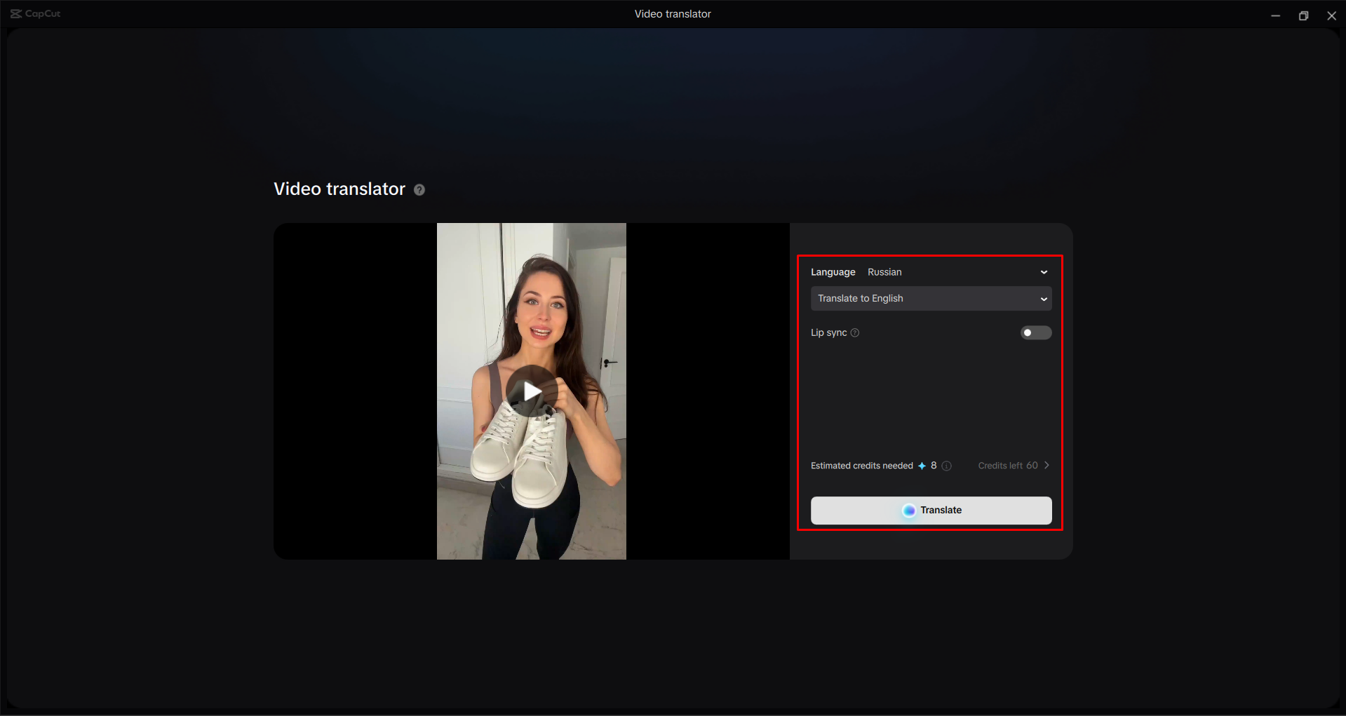 Uploading and translating a video in CapCut