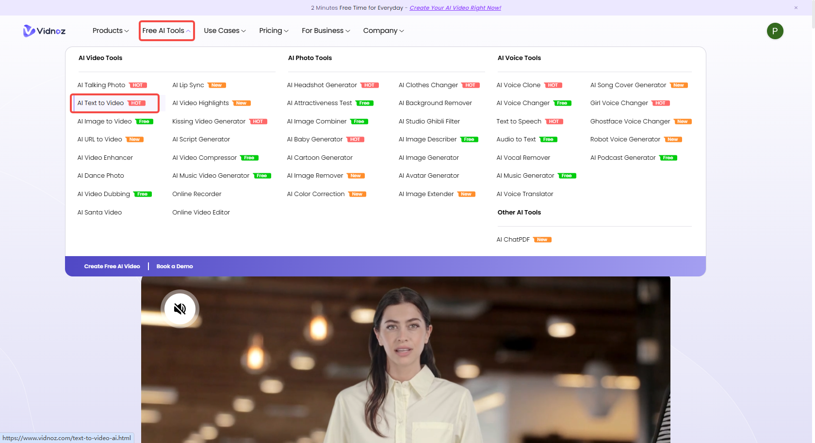 Перейдіть до Vidnoz і відкрийте інструмент створення відео з тексту.