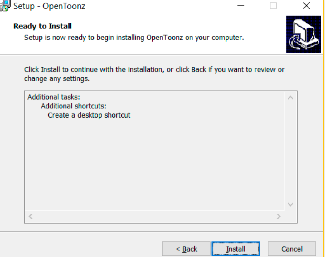 Terminando el proceso de descarga de OpenToonz