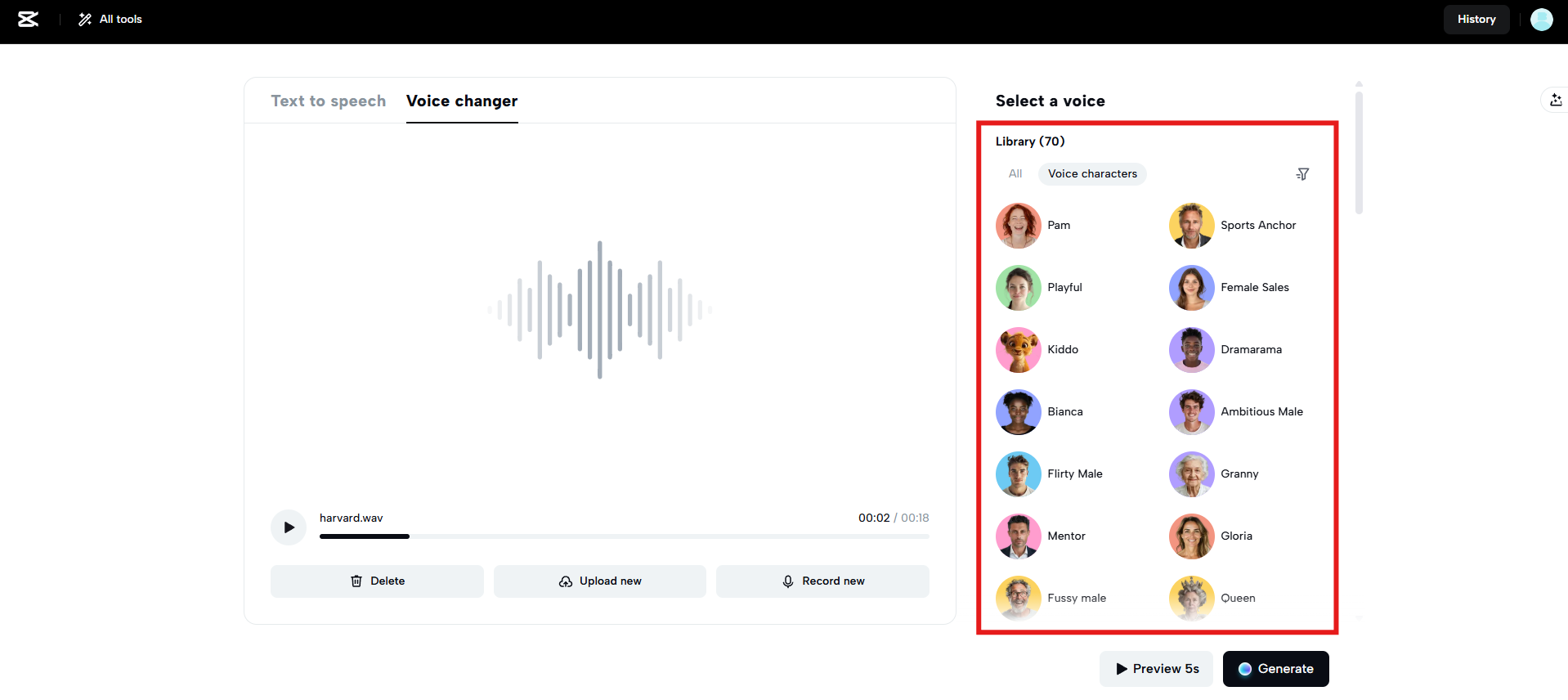 Wide-range of voice effects