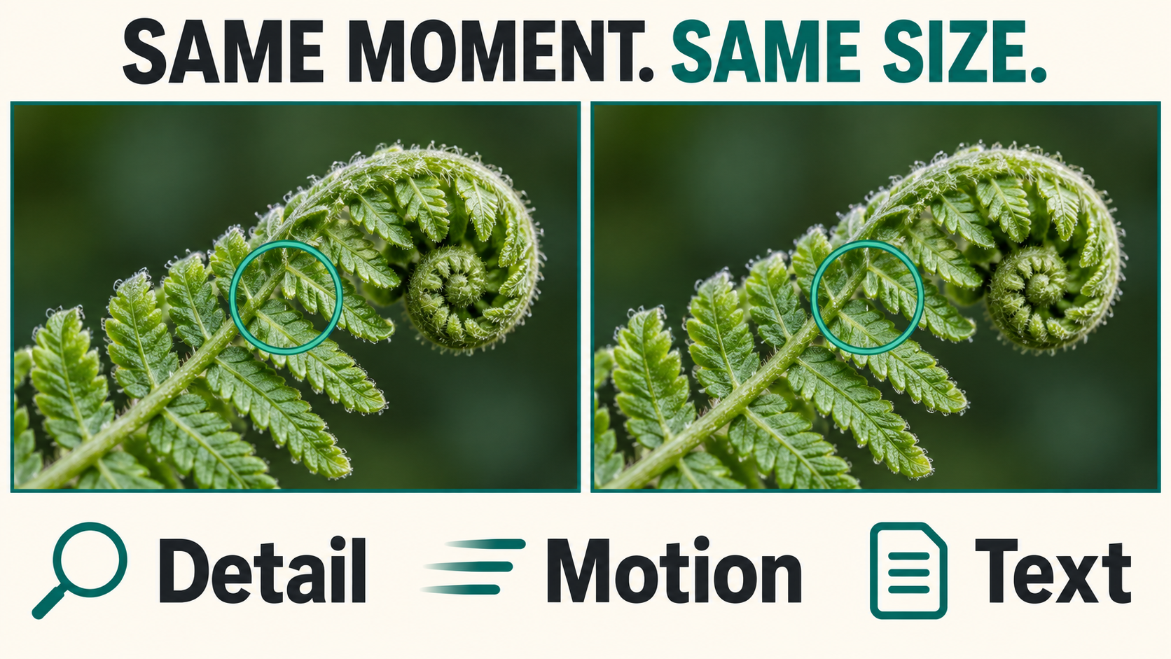 Matching fern details illustrating the same moment and same display size