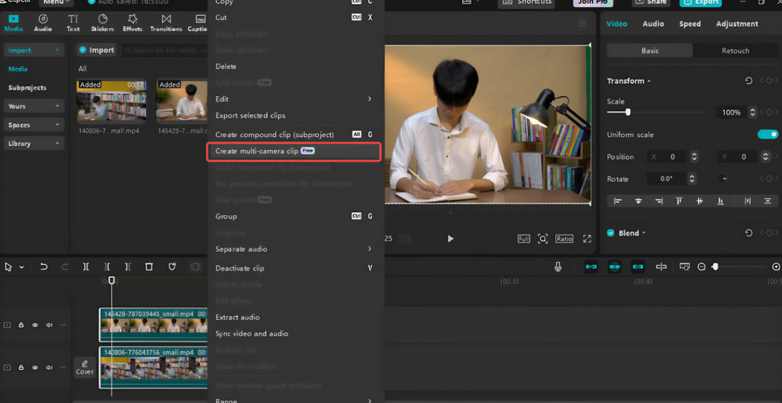 Çok kameralı bir klip oluşturun