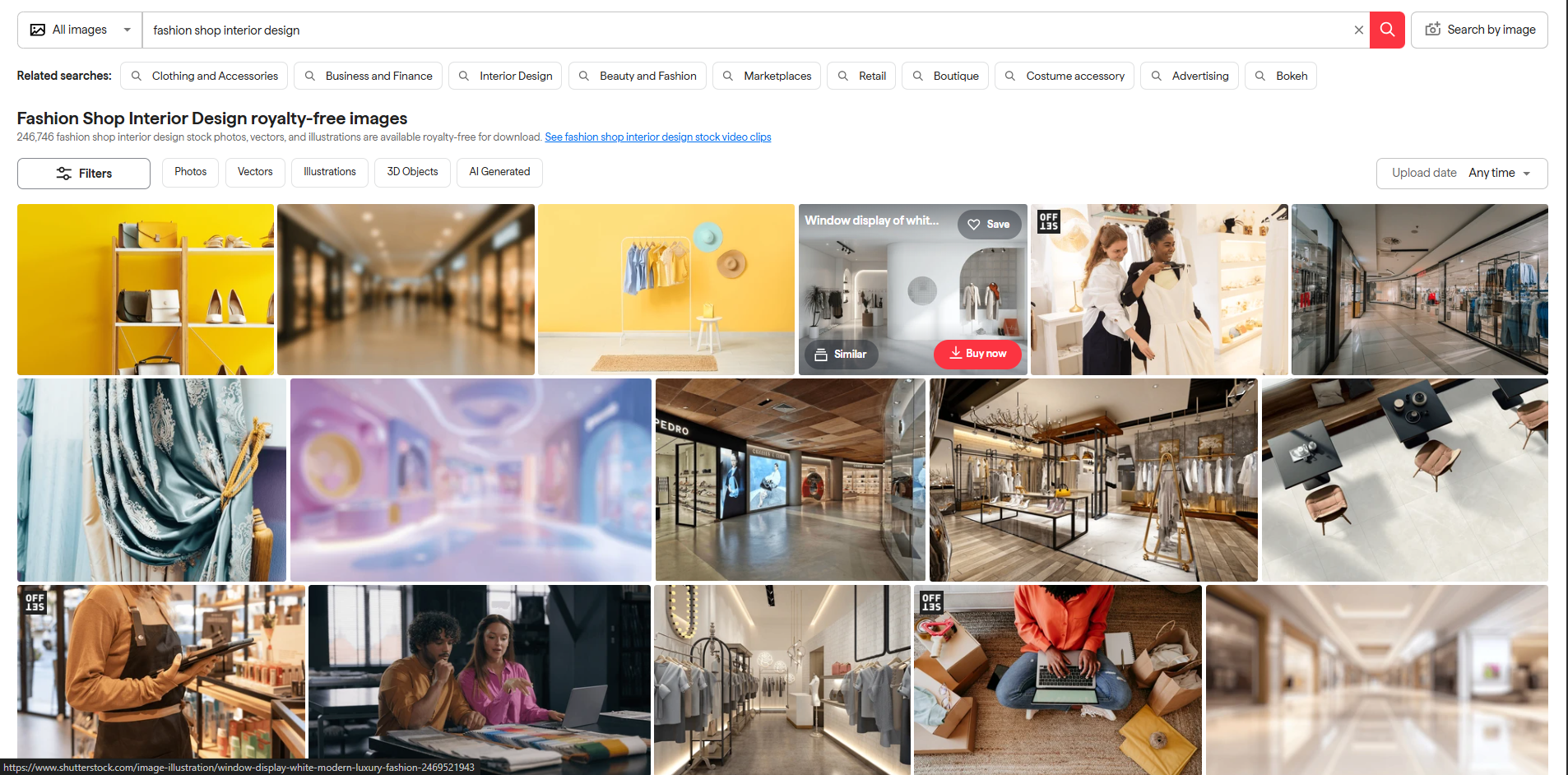 Interface of Shutterstock - the most liked place to find interior designs for cloth shop