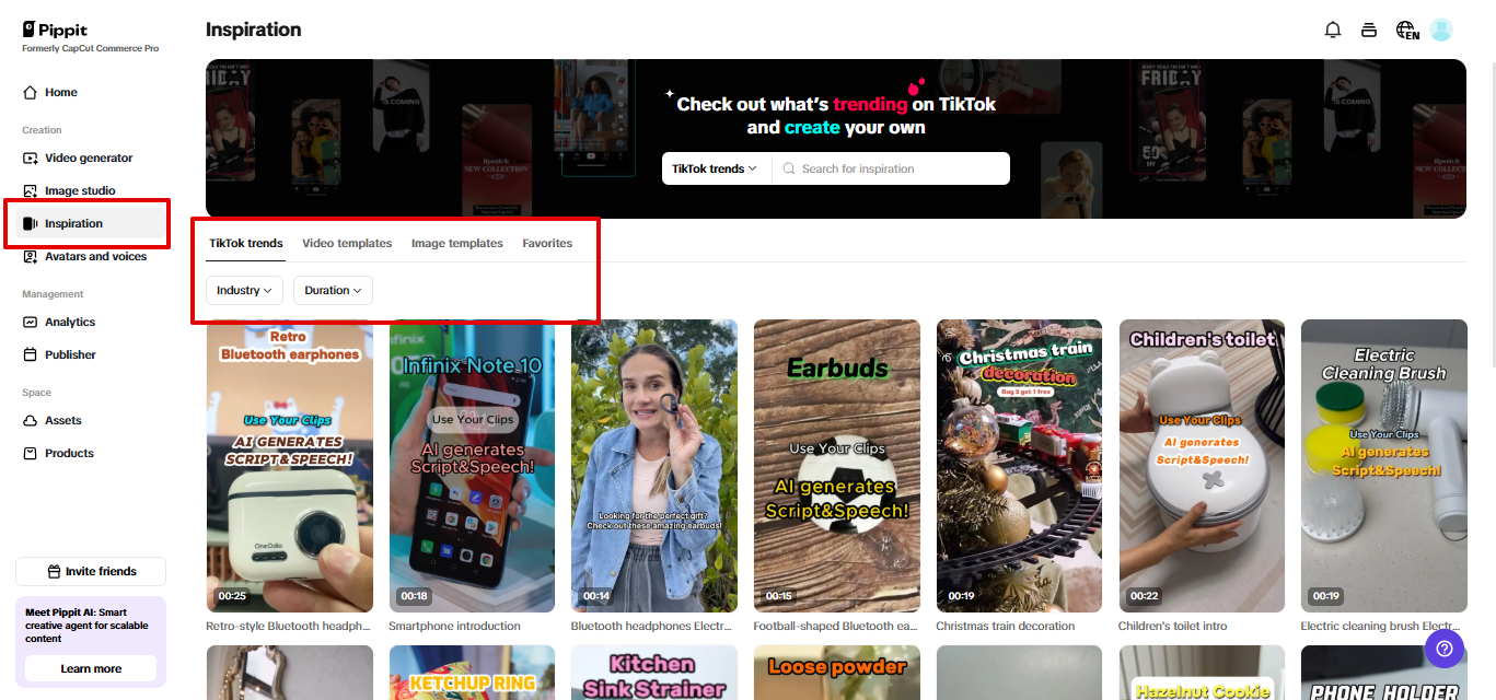 Inspirations in Pippit