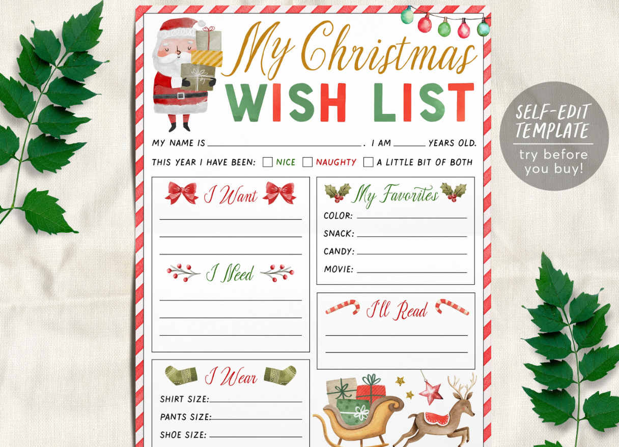 Christmas wishlist example