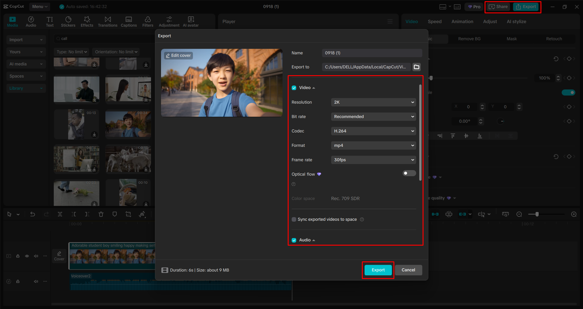 Exporting a video from the CapCut desktop video editor