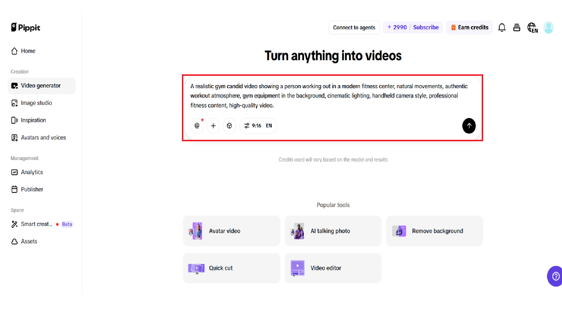Access the video generator interface
