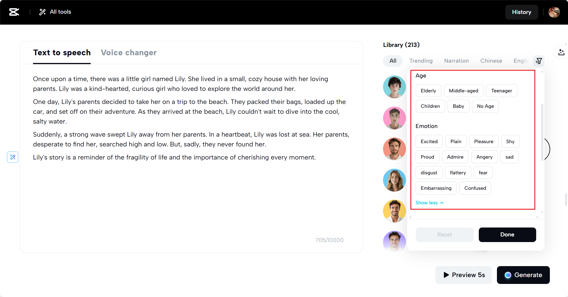 Convert text to sad audio