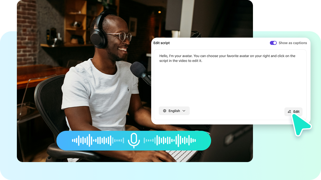 Available voiceovers and auto-caption feature