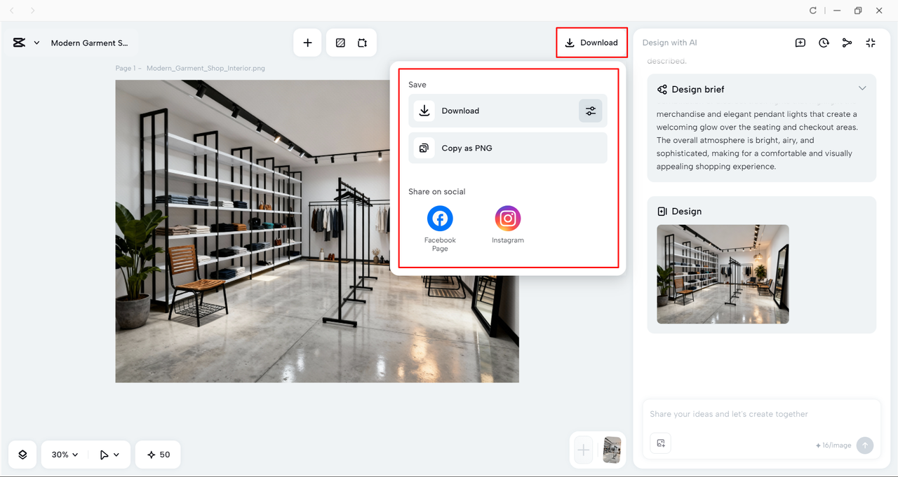 Exporting the design from the CapCut desktop video editor 