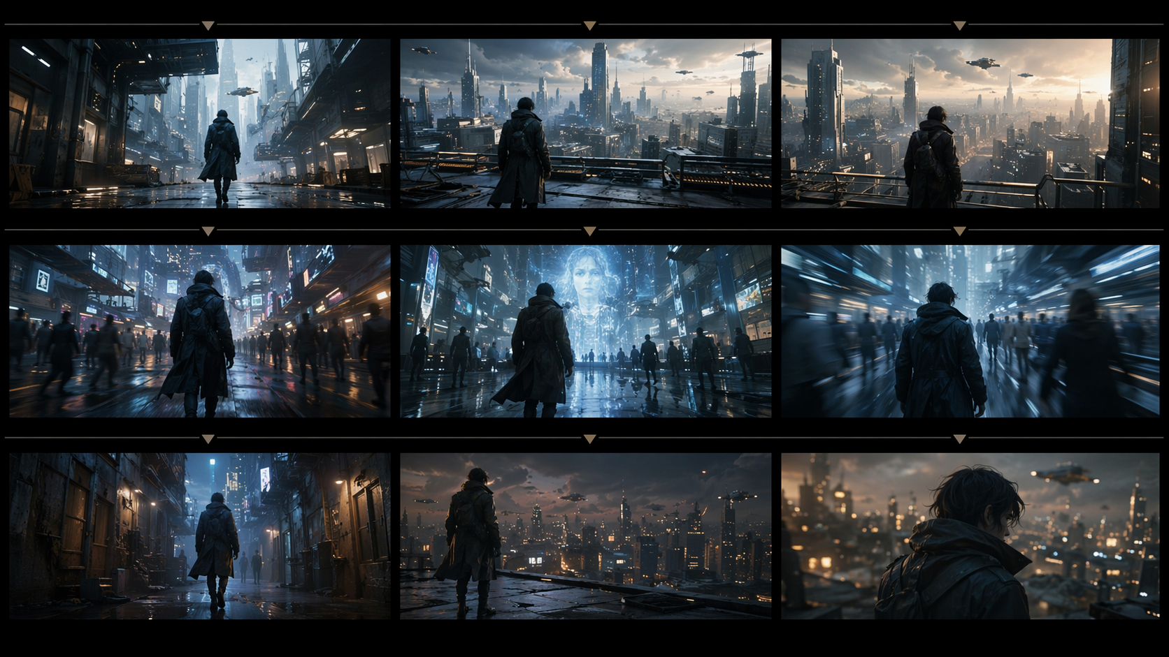 Dreamina Vidu AI prompt alternative Eingabeaufforderung Beispiel 1: Cinematic Keyframe Board