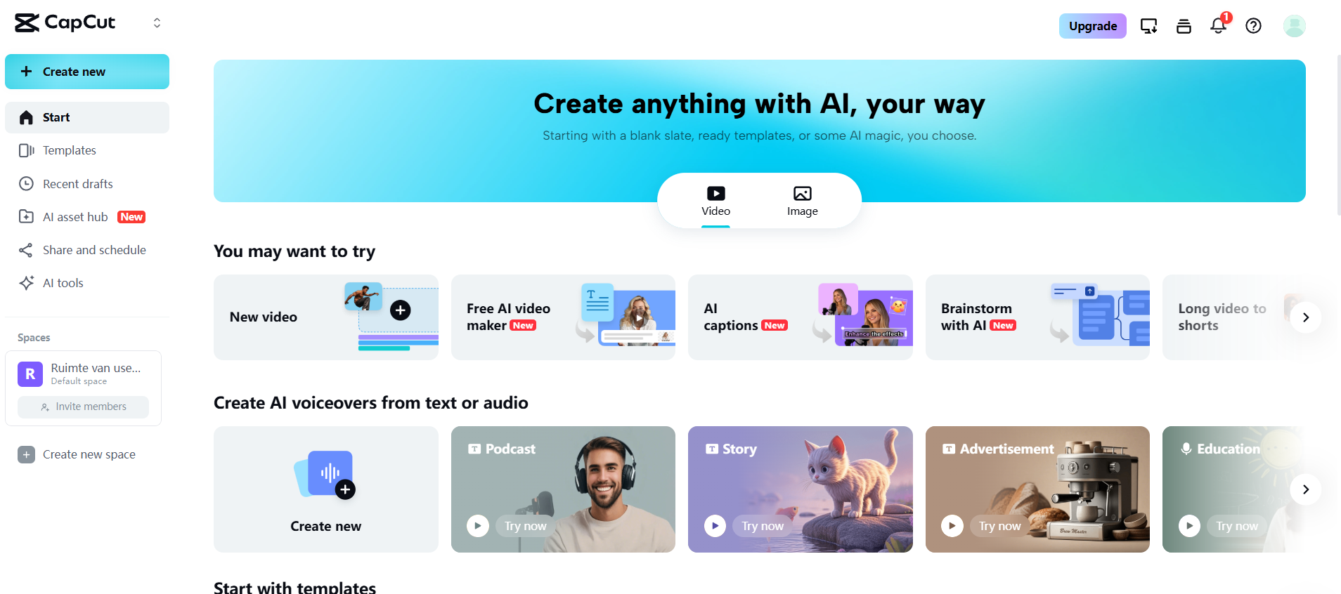 CapCut Web homepage